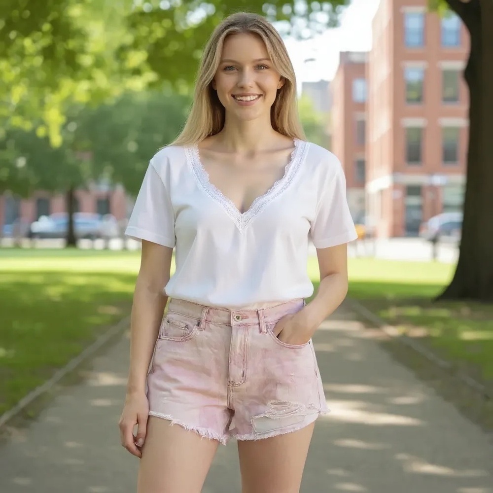 AEROPOSTALE 10 32W Pink Dye Dye Denim High Rise Shorty Shorts Distressed R $49